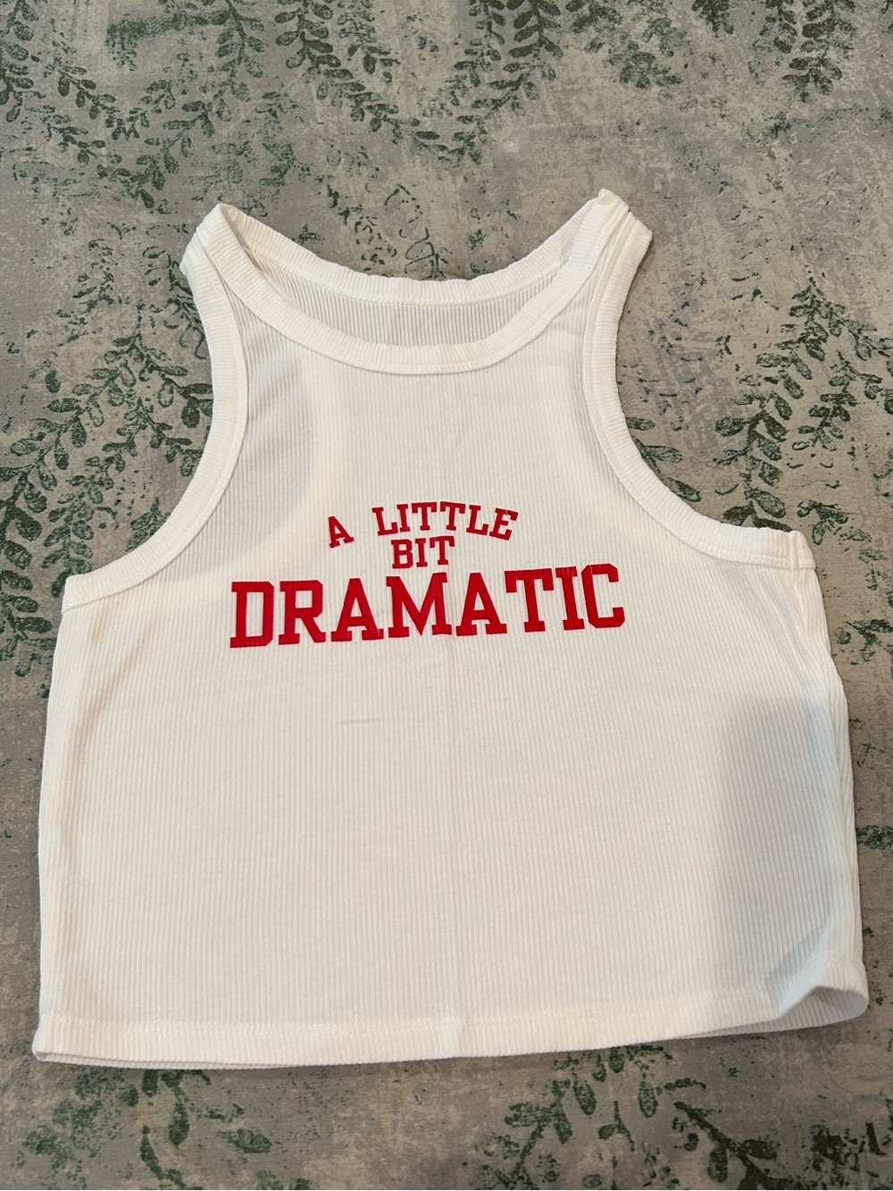Mean Girls - White Ribbed Tank Top with 'A Little Bit Dramatic' Print